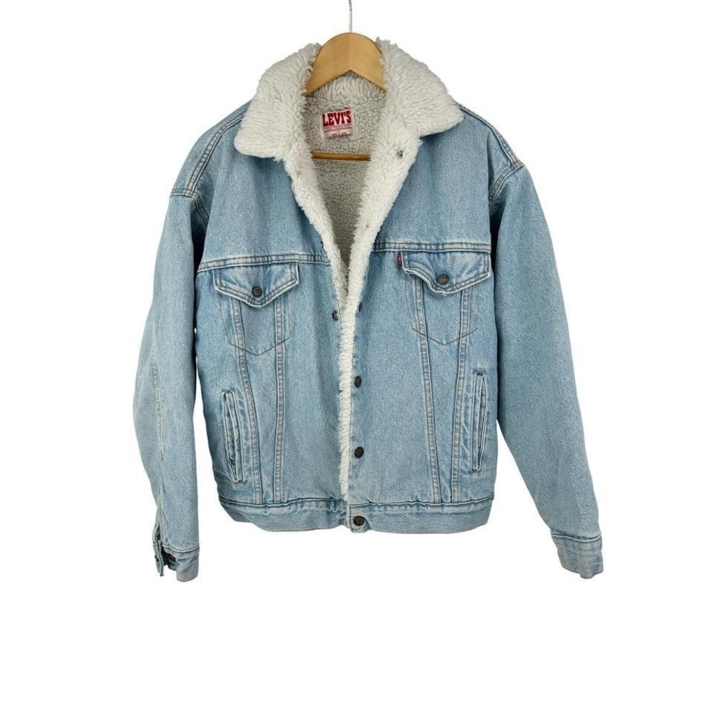 Vintage‎ Levis Sherpa Denim Trucker Jacket Light Wash Made in USA Small